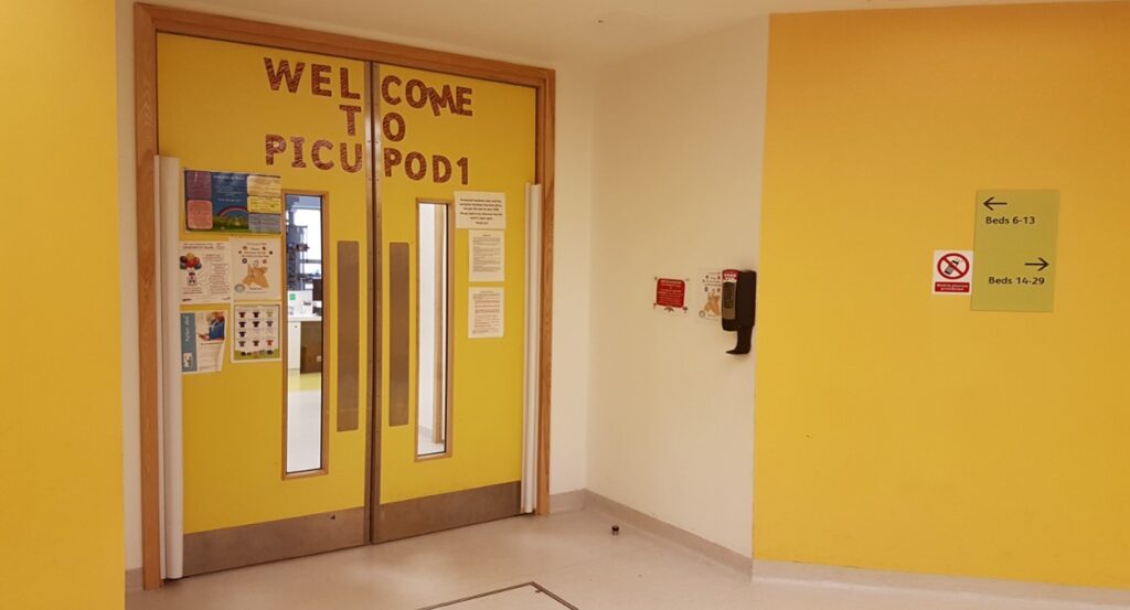 An image of the doors to PICU Pod 1