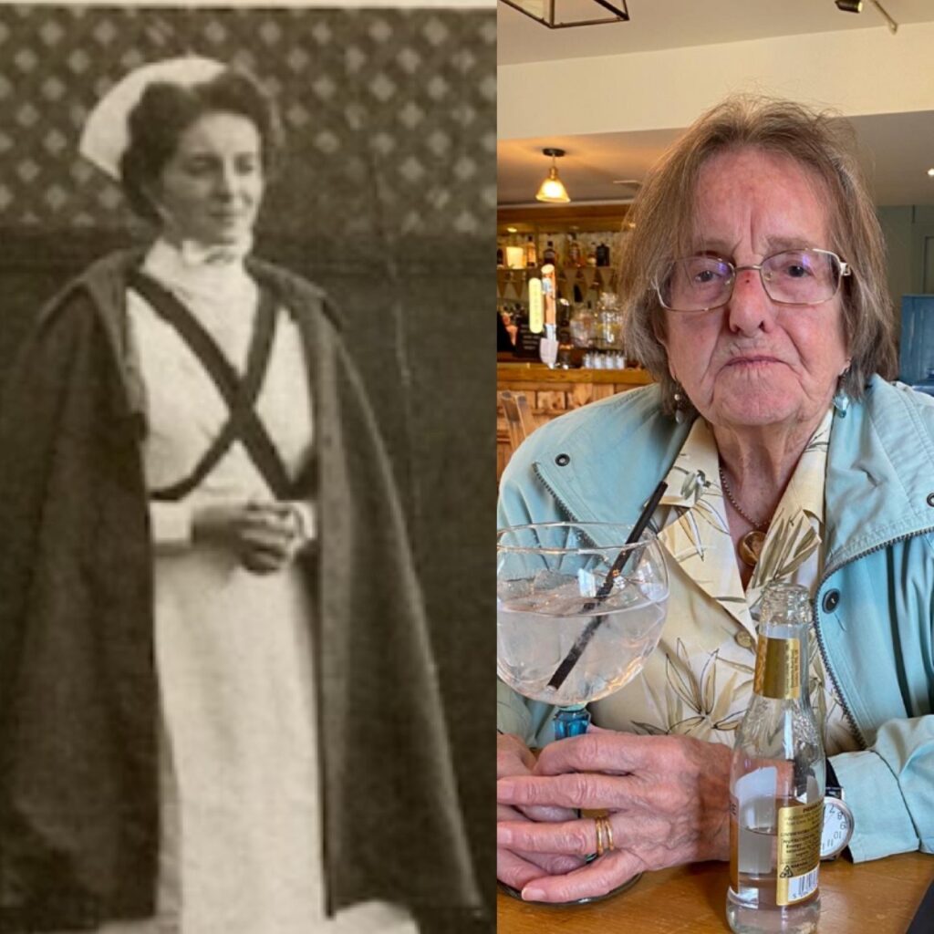 Former Alder Hey Nurse, Joan - picture of working as a nurse and picture of Joan now retired