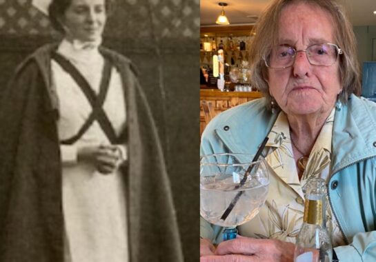 Joan when she working as a nurse and now